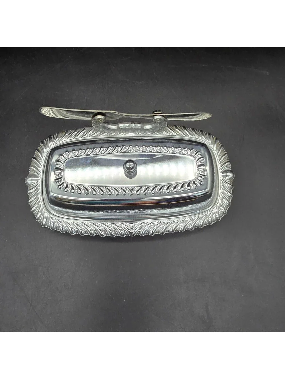 Vintage Irvinware Chrome Butter Dish Covered Set with Spreader Glass Liner USA